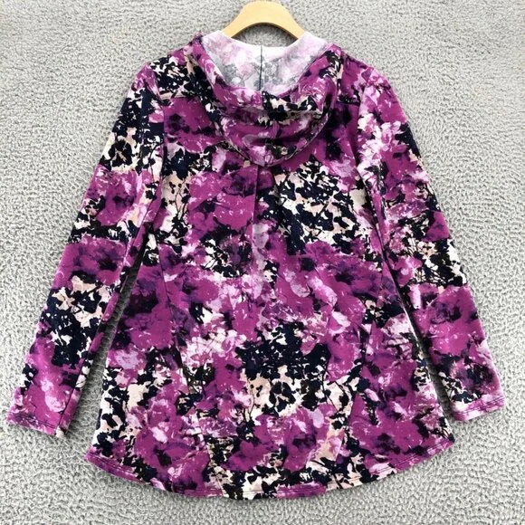 LOGO Jacket Womens XXS Pink Floral Full Zip Pockets Hooded Active Lounge Stretch - Picture 3 of 9